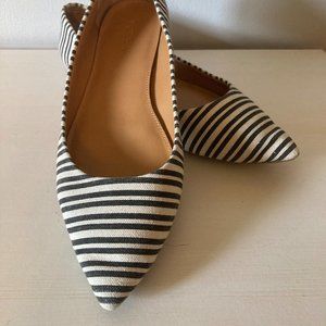J. Crew Black and White Striped Pointed-Toe Flats